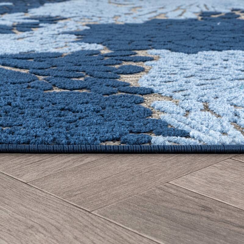 World Rug Gallery Indoor/Outdoor High-Low Textured Area Rug, Floral, Easy-Clean Patio Rug