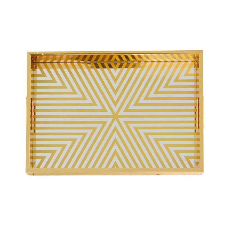 Gold Plastic Mirrored Geometric Living Room Decor Tray (Set of 3)