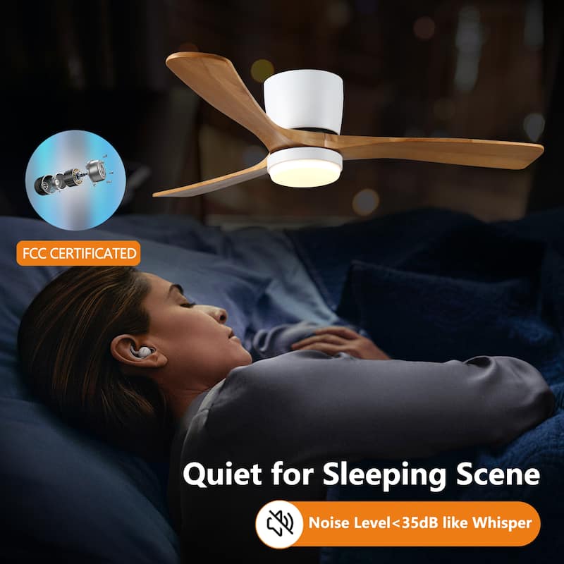Modern Recessed Ceiling Fan Light with Adjustable Lighting and Wooden Blades, Reversible DC Motor for Bedroom and Living Room