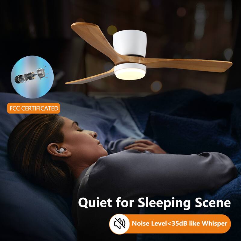 Wood Ceiling Fans with Lights and Remote, Flush Mount Ceiling Fan with 3-Color Changing Light and Timer Fuction