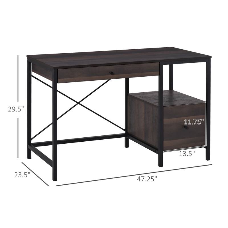 HOMCOM Home Office Writing Desk with File Storage Drawer for Letter Size, PC Study Table Computer Workstation, Walnut Brown