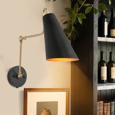 Wylan Modern 1-Light Plug-in Black Gold Swing Arm Lights Metal Wall Sconces