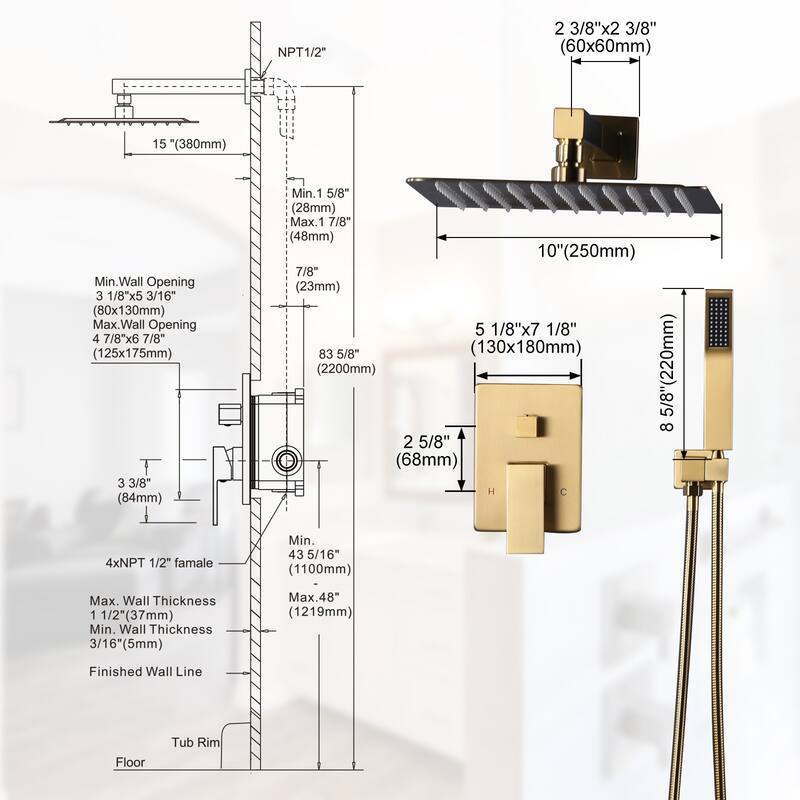 WOWOW 10 in. Square Shower Head 2-Spray Shower Faucet with Single Handle - 10 in.
