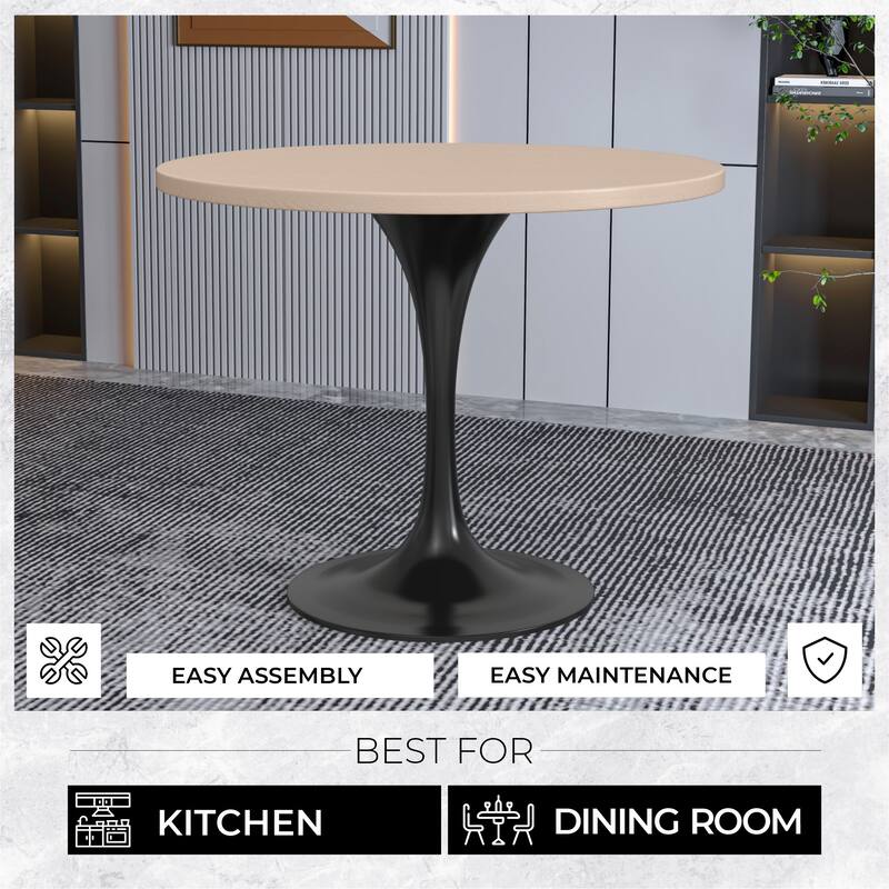 Verve Series 36" Round Accent Dining Table with MDF Solid Wood Top and Black Steel Finish Base for Kitchen and Living Room