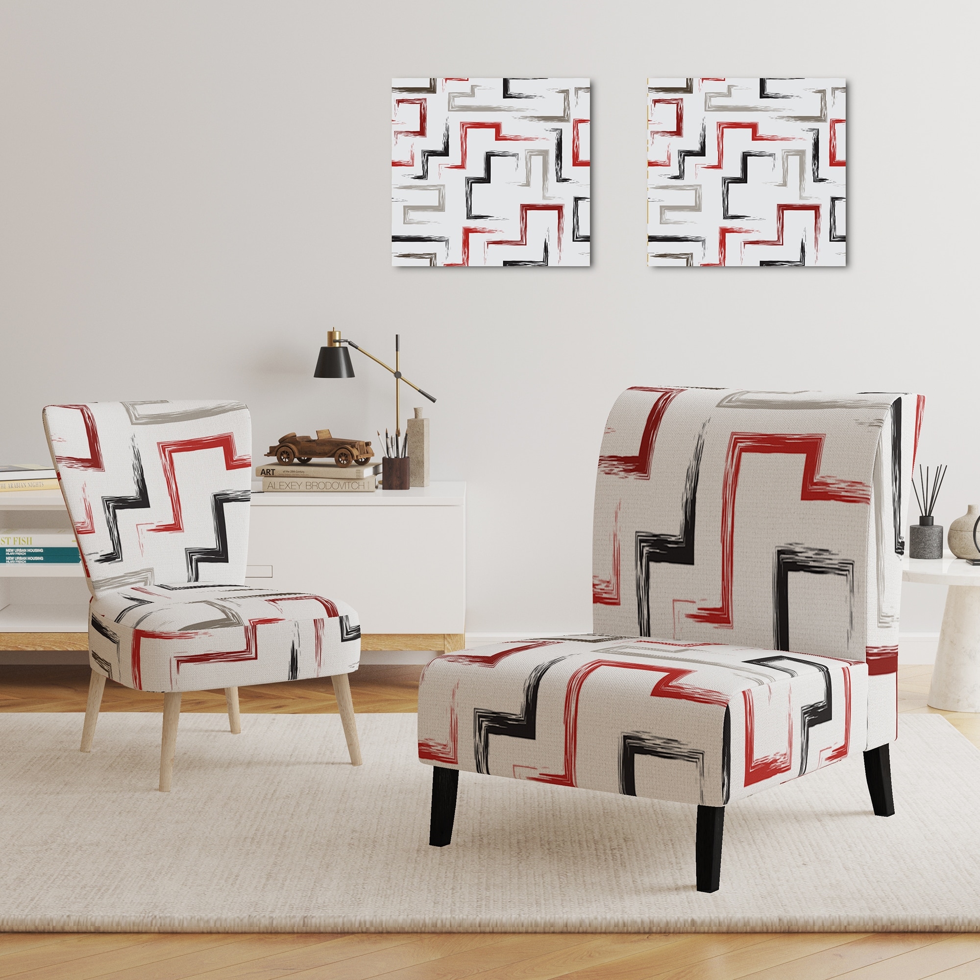 Designart Red And White Accent Chair Designart Multicolor Trendy