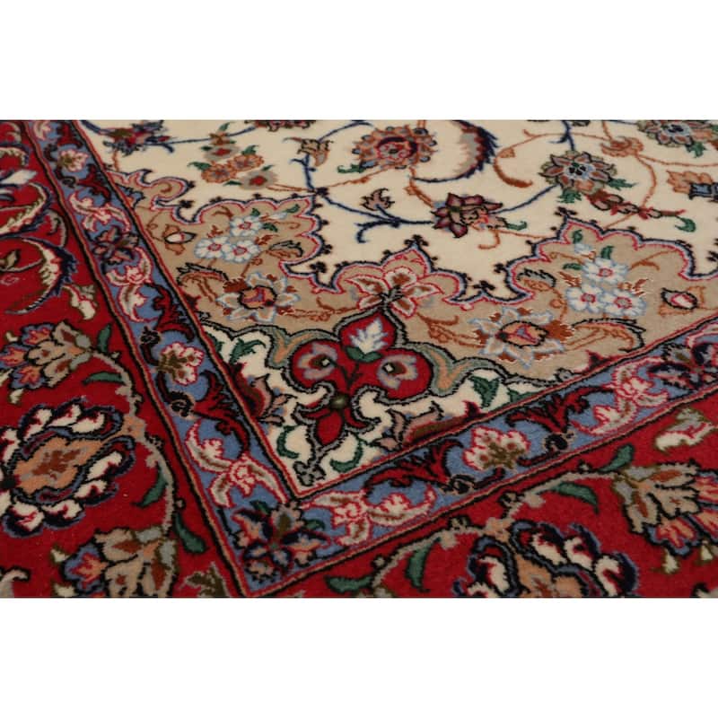 3'8''x5'4'' Hand Knotted Wool Ivory Isfahan Traditional 400 KPSI Rug - 3' 8'' x 5' 4''