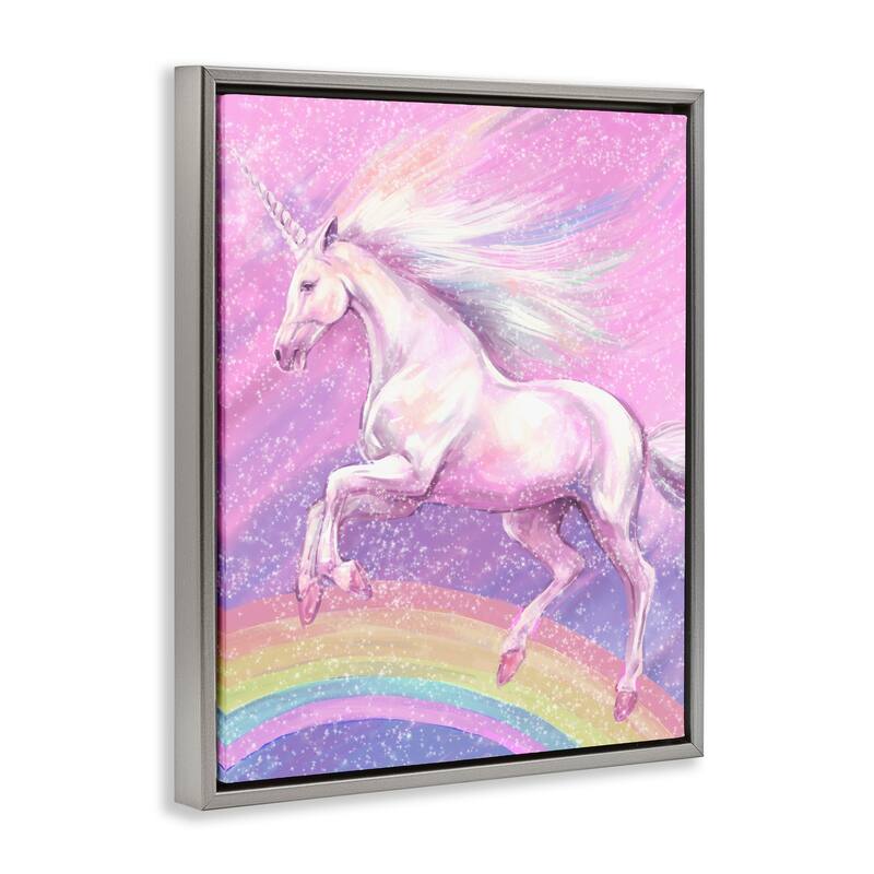 Stupell Rainbow Unicorn Scene Framed Floater Canvas Wall Art Design by Ziwei Li