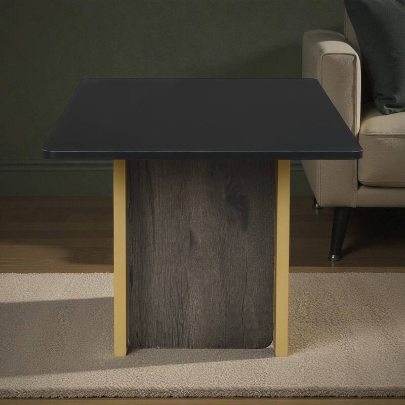 Modern Light Luxury Coffee Table Set of 2, Square Center and Side Table with Metal Frame for Living Room