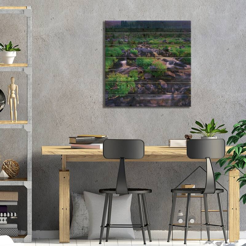 Paradise River With Wildflowers, Mount Rainier National Park, Washington Print On Wood by Tim Fitzharris - Multi-Color