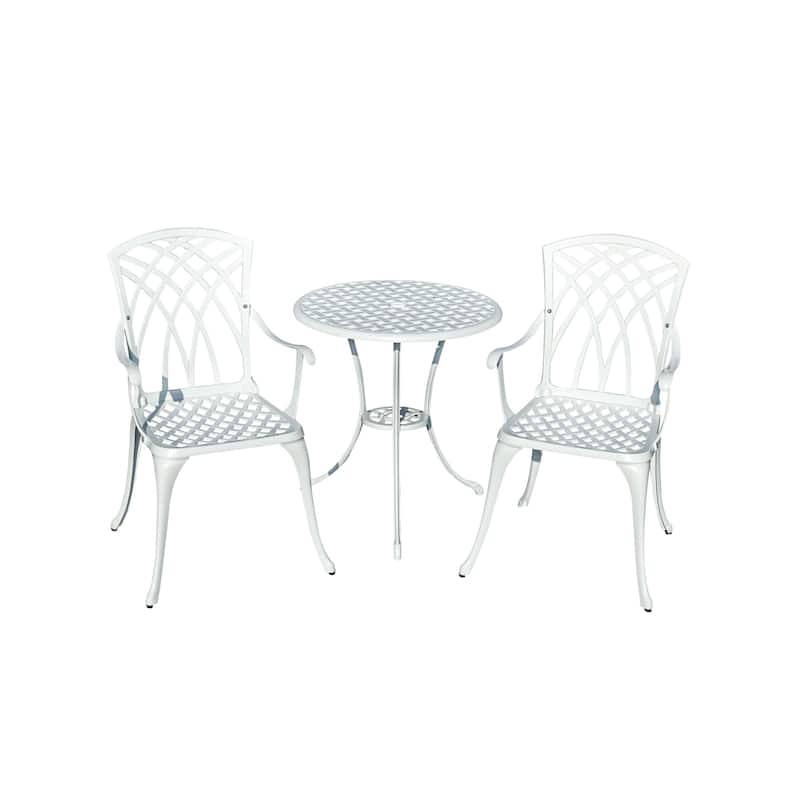 3-Piece Cast Aluminum Outdoor Bistro Set with LED Lights - 35" - White