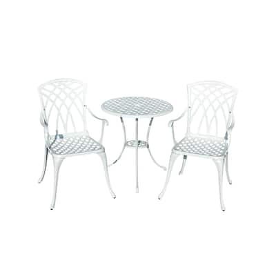 3-Piece Cast Aluminum Outdoor Bistro Set with LED Lights - 35" - White