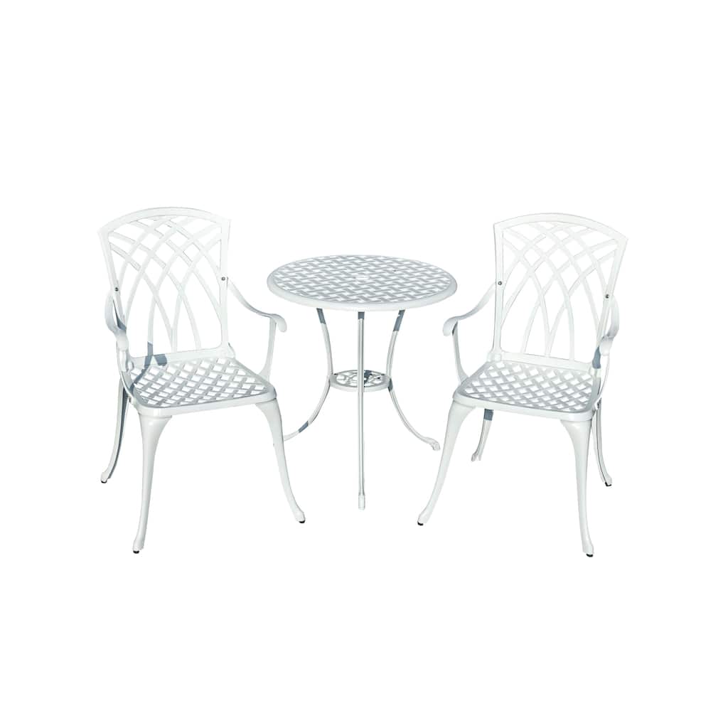 3-Piece Cast Aluminum Outdoor Bistro Set with LED Lights - 35" - White