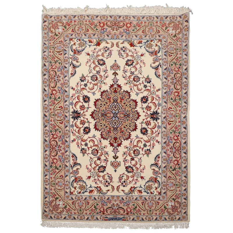 3'7''x5'4'' Hand Knotted Wool Ivory Isfahan Traditional 350 KPSI Rug - 3' 7'' x 5' 4'' - 3' 7'' x 5' 4''