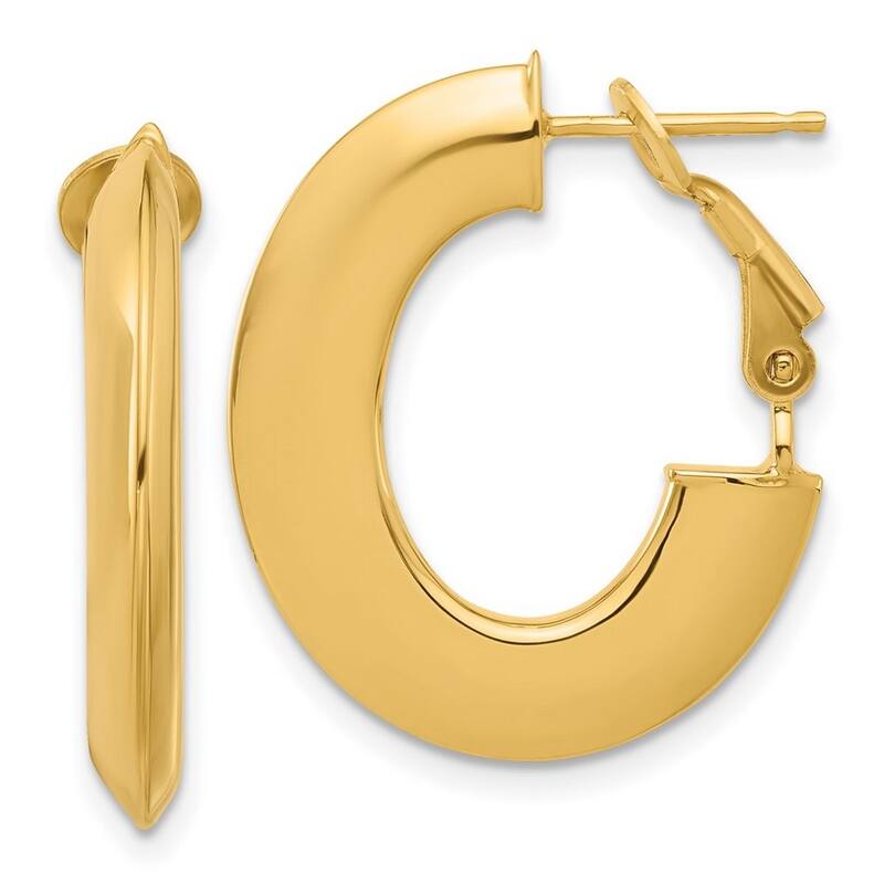 Curata 14k Yellow Gold Polished Knife Edge Oval Hoop Omega Back Earrings - 25x21.8mm