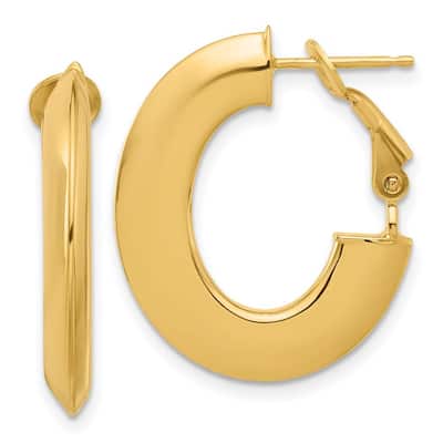 Curata 14k Yellow Gold Polished Knife Edge Oval Hoop Omega Back Earrings - 25x21.8mm