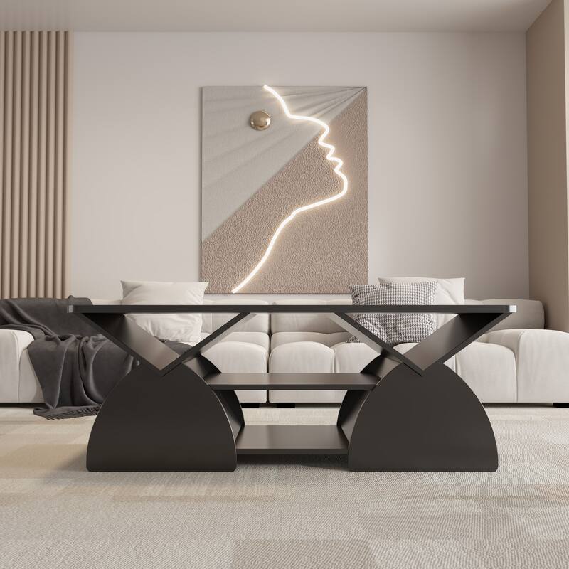 GDFStudio - Quill Wood Geometric Coffee Table with 6 Independant Storage Areas