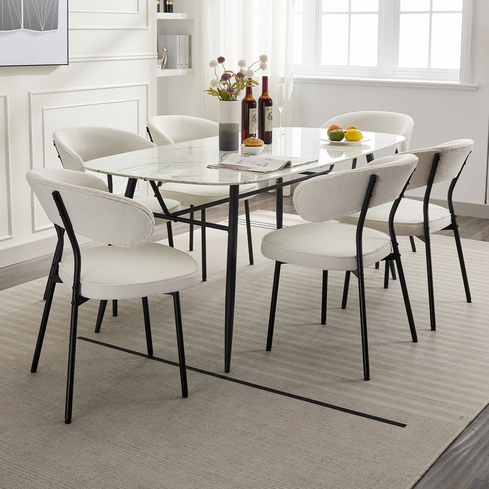 XINMICS Dining Chairs with Curved Backrest, Modern Fabric Upholstered Boucle Kitchen Dining Room Chairs Set of 2/4/6