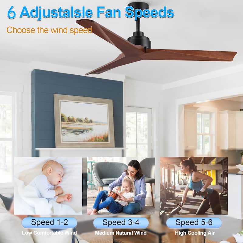 YUHAO SylvanAir Modern 52 in. Flush Mount Outdoor/Indoor Ceiling Fan with 3 Solid Wood Blades and DC Reversible Motor