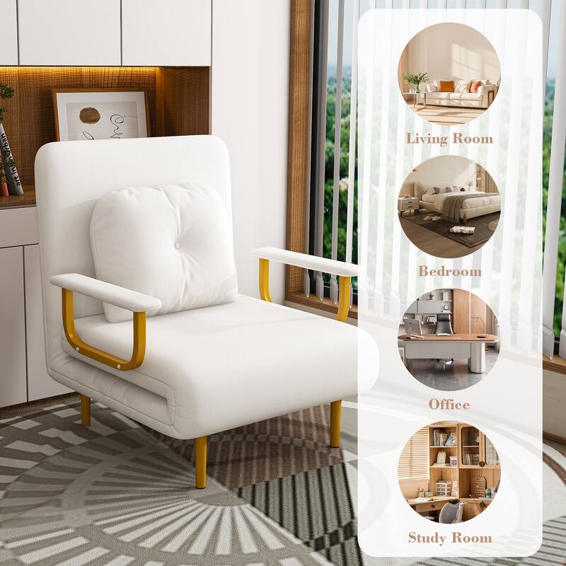 Folding Sofa Bed Convertible Chair 5 Positions Adjustable Backrest with Pillow