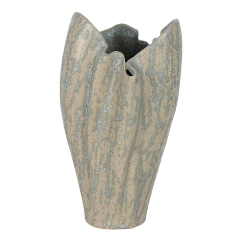 Ceramic Decorative Vase with Textured Wavy Design Modern Home Accent - 6" x 6" x 11"