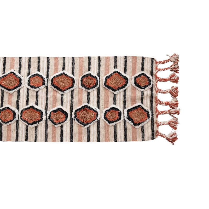Cotton Tufted Kilim Floor Runner with Braided Tassels - 96" L x 24" W x 0" H
