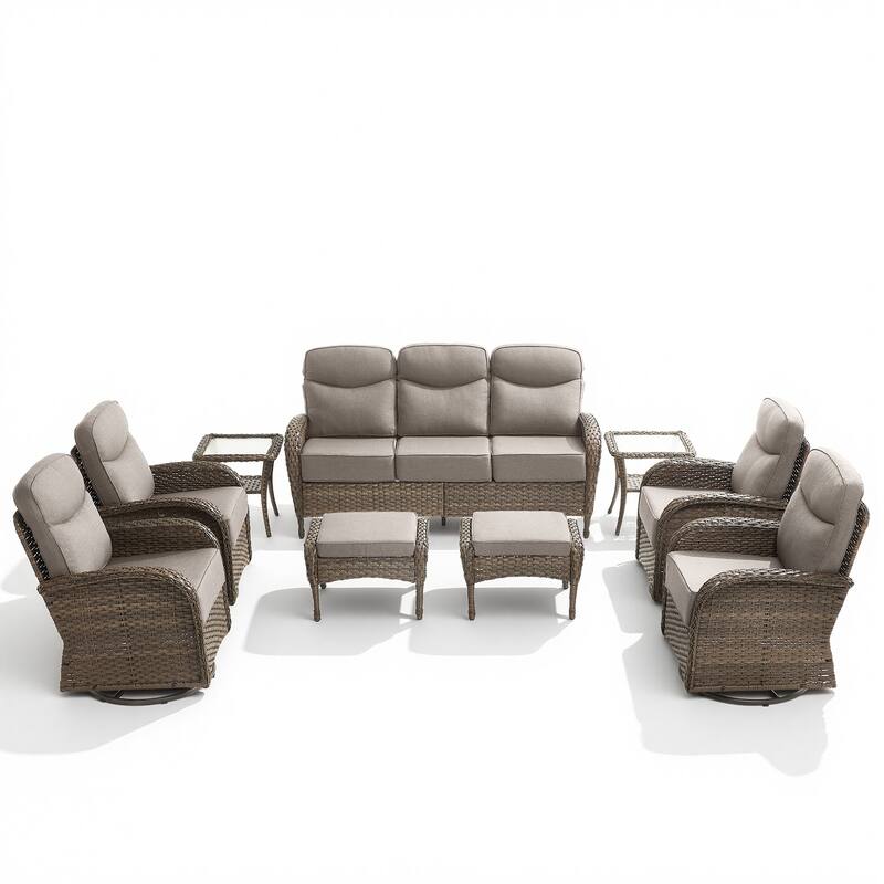 Pocassy Outdoor Wicker Patio Sofa with Swivel Chair Ottoman Sets