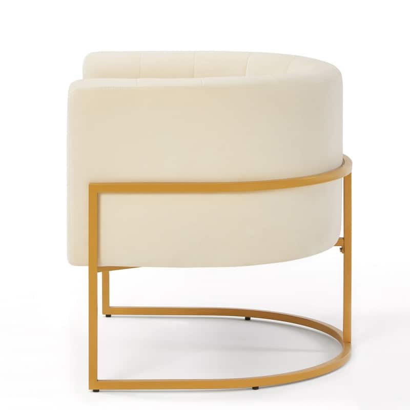 Mid-Century Modern Velvet Upholstered Accent Barrel Chair with Golden Metal Stand