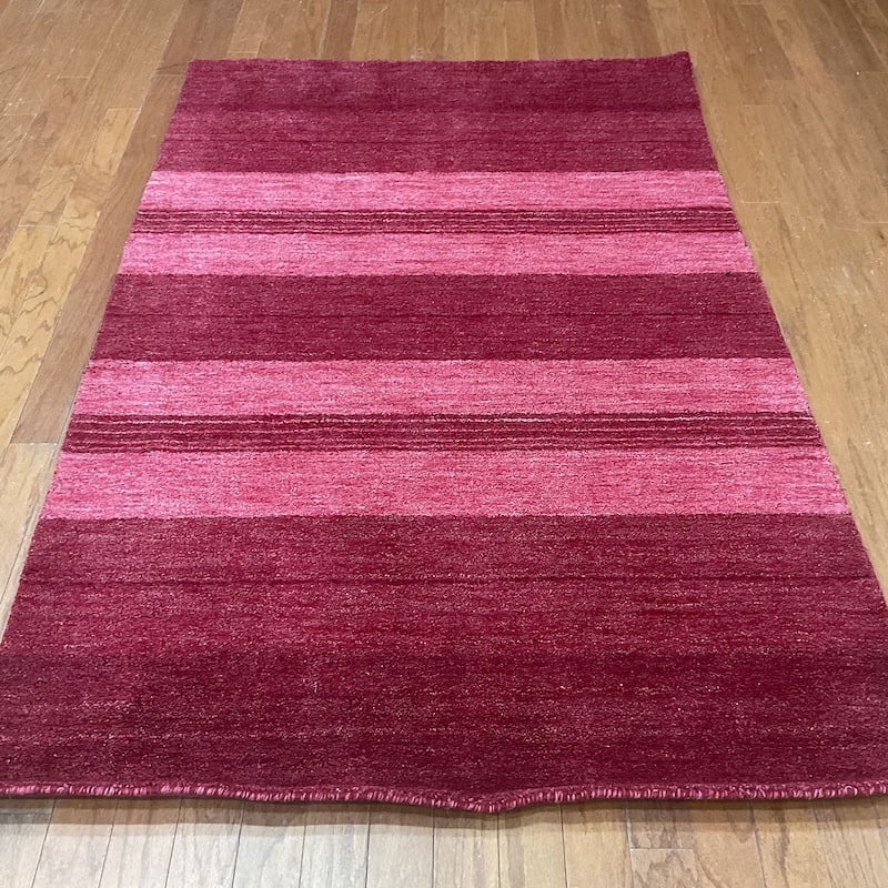 HERAT ORIENTAL 4' x 6' Handmade Horizontal Striped Tibetan Ombre Wool Rug - 4' x 6' - Pink/Hot Pink