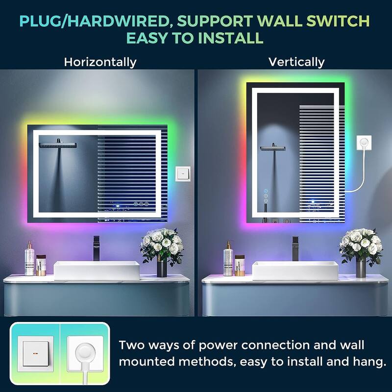 LED & RGB Lighted Anti-Fog Temperd Glass Wall Bathroom Vanity Mirror