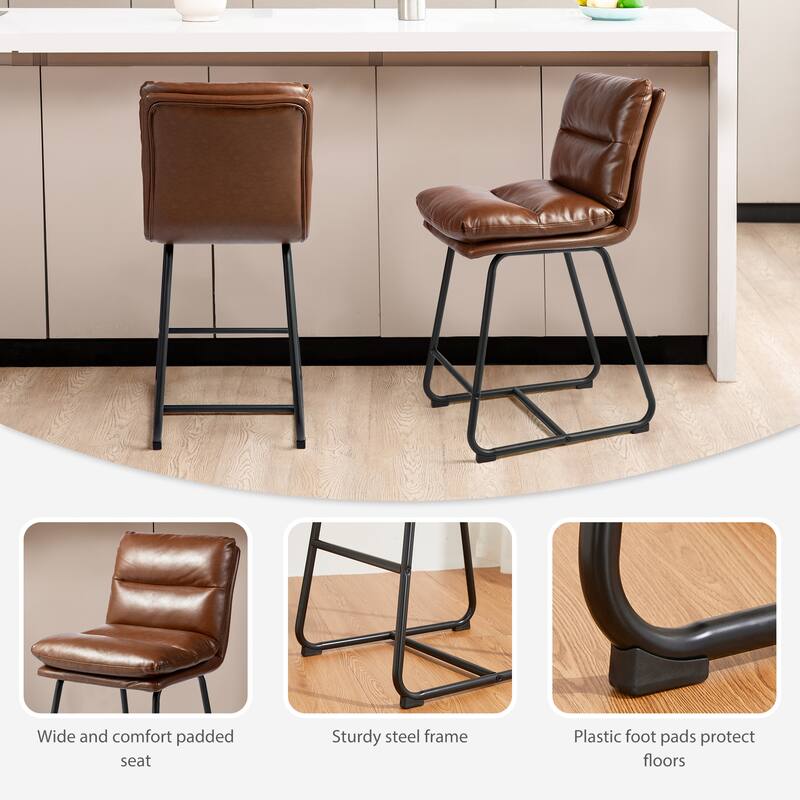 Glitzhome Set of 2 Modern Faux Leather Soft Springy Metal Legs Counter or Bar Stools