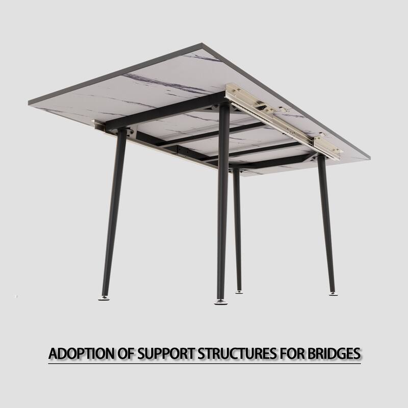 5-Piece Expandable Dining Table Set with C-shaped Tubular Cushioned Armless Chair, Scratch Resistant Plastic Feet