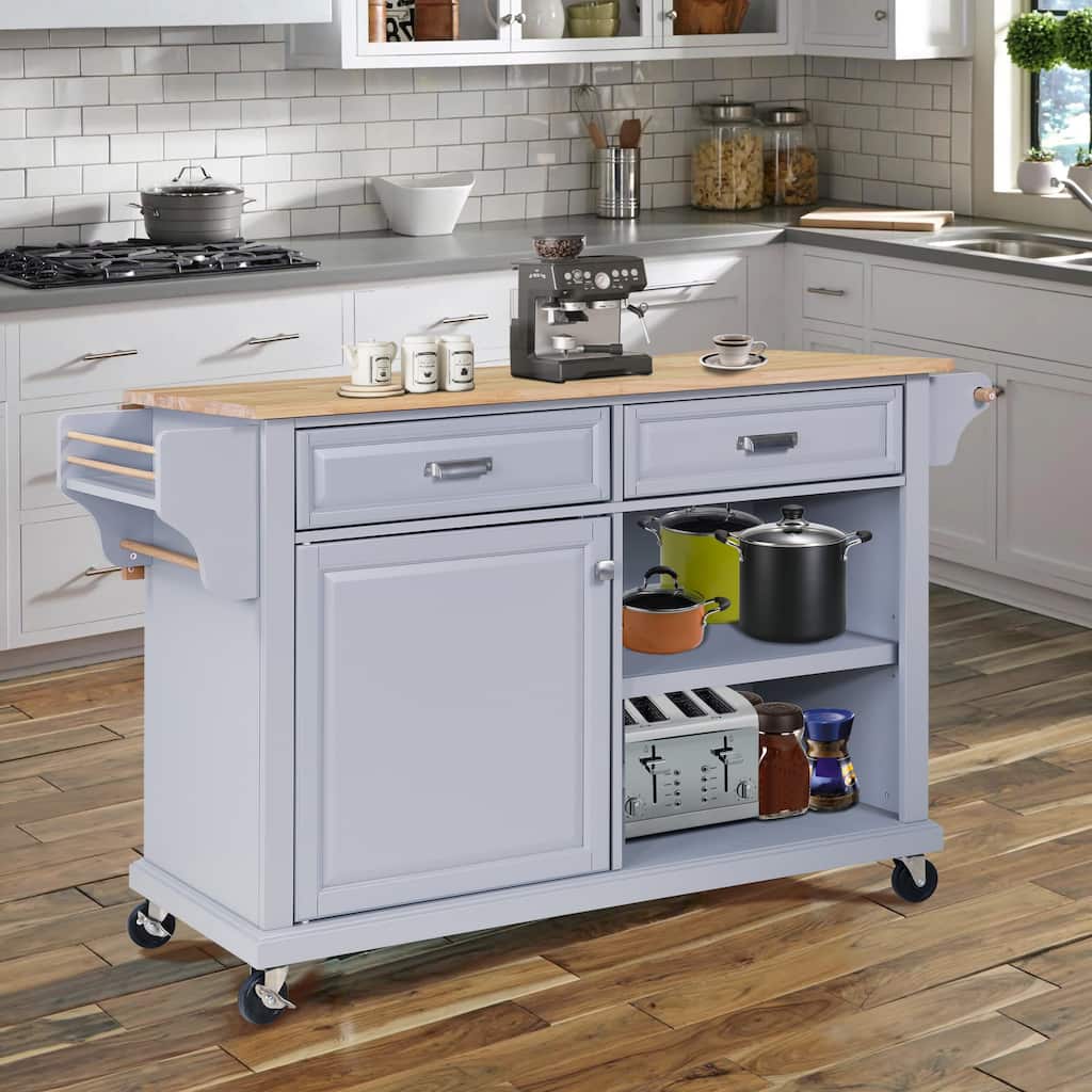 Kitchen Island with Foldable Tabletop, Kitchen Trolley Cart with Locking Wheels, Rolling Island Cart with 1 Door & 2 Drawers