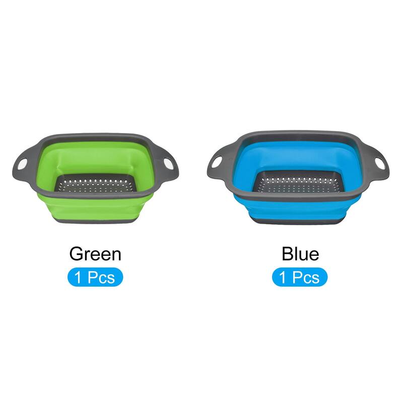 Collapsible Colander 2 Size Silicone Square Strainer - blue green - 29cm x 22cm x 9cm