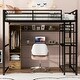preview thumbnail 1 of 8, Teens Full Size Loft Bed with Built-in Desk and Wardrobe, Black Metal Loft Bed Frame with Storage Shelves & Drawers for Kids Black - Full
