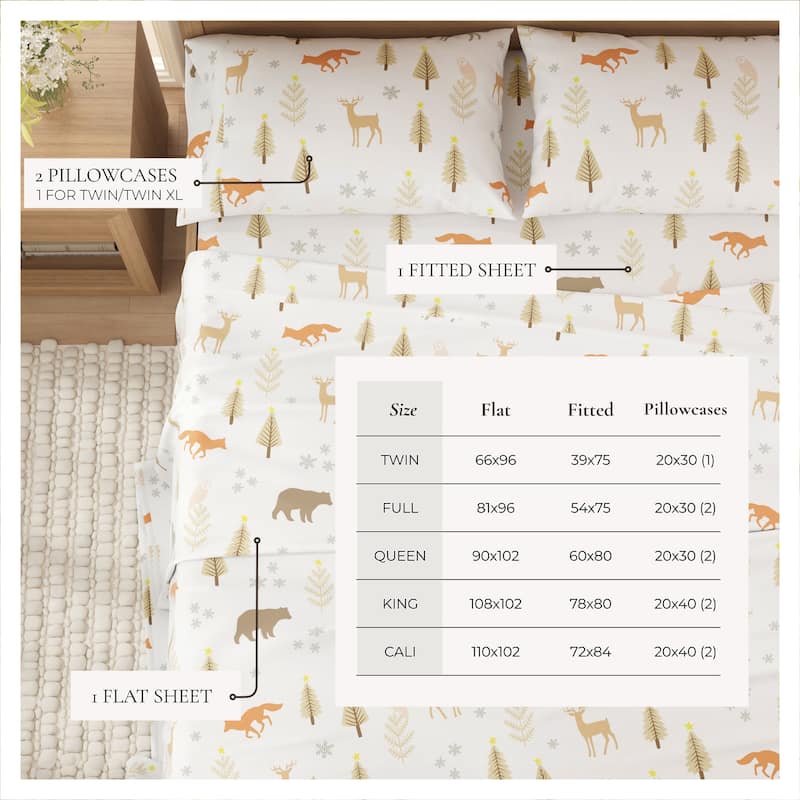 Linery & Co. Ultra-Soft Turkish Cotton Flannel Christmas Print Sheet Set