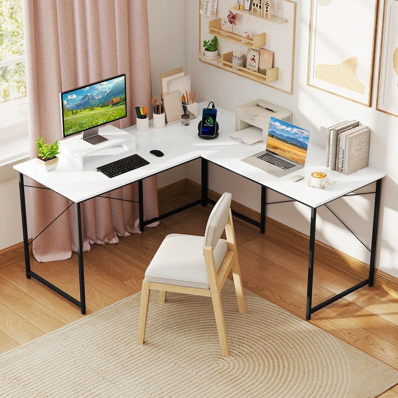 Gymax 95'' L-Shaped Reversible Computer Desk 2-Person Long Table