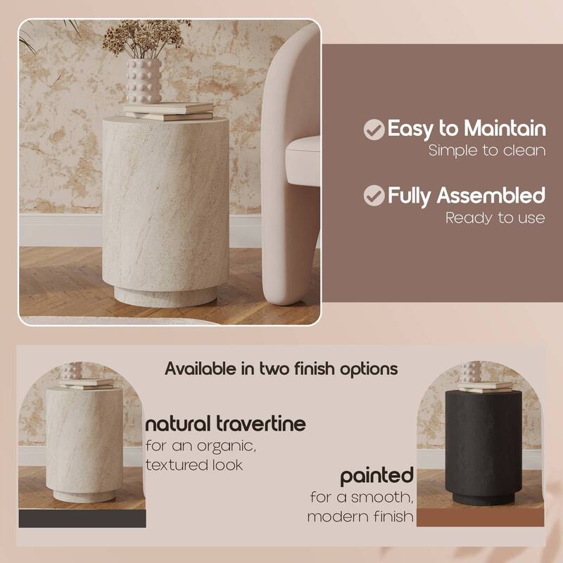 Ramble 14" Wide Round Side Table in Fiberstone Tapered Base Design End Table for Indoor and Outdoor