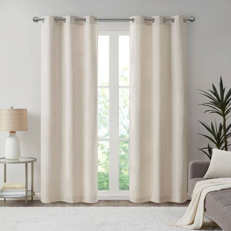 Basketweave Room Darkening Curtain Panel Pair(2 Pcs Window Panels) - Ivory