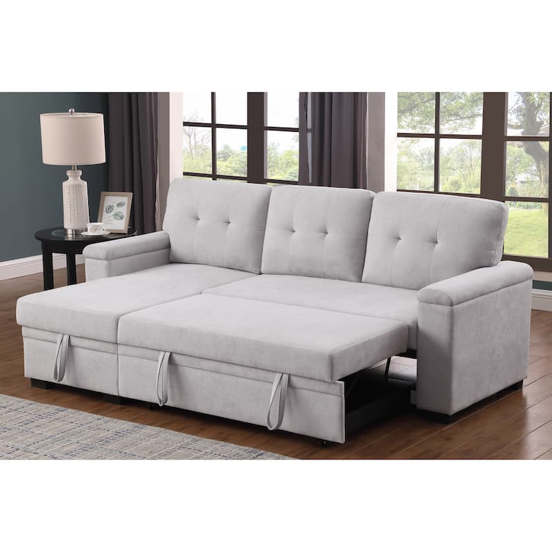 84.5"W Light Gray Woven Reversible Sleeper Sofa with Storage Chaise
