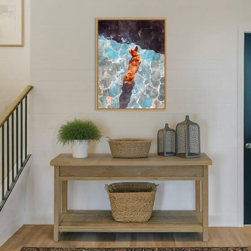 Dogs Life Wading by Justyna Jaszke Framed Canvas Wall Art