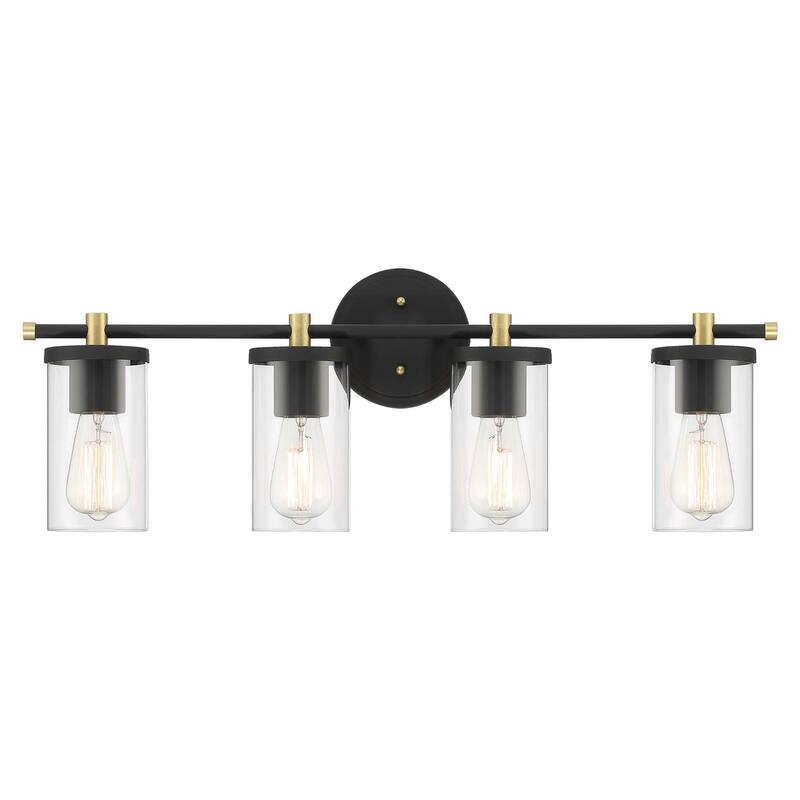 Decatur Black Gold 4-Light Modern Vanity Lights Bathroom Light Fixture with Cylinder Shades