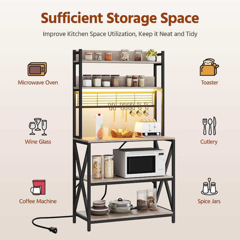 Yaheetech 5-Tier Industrial Kitchen Baker’s Rack Microwave Oven Stand with Power Outlets