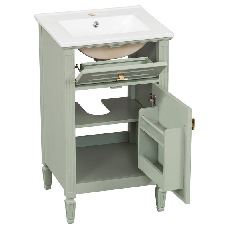 Roomfitters 20" Bathroom Vanity with Sink, Solid Wood Legs, Tilt-Out Drawer & Adjustable Shelf