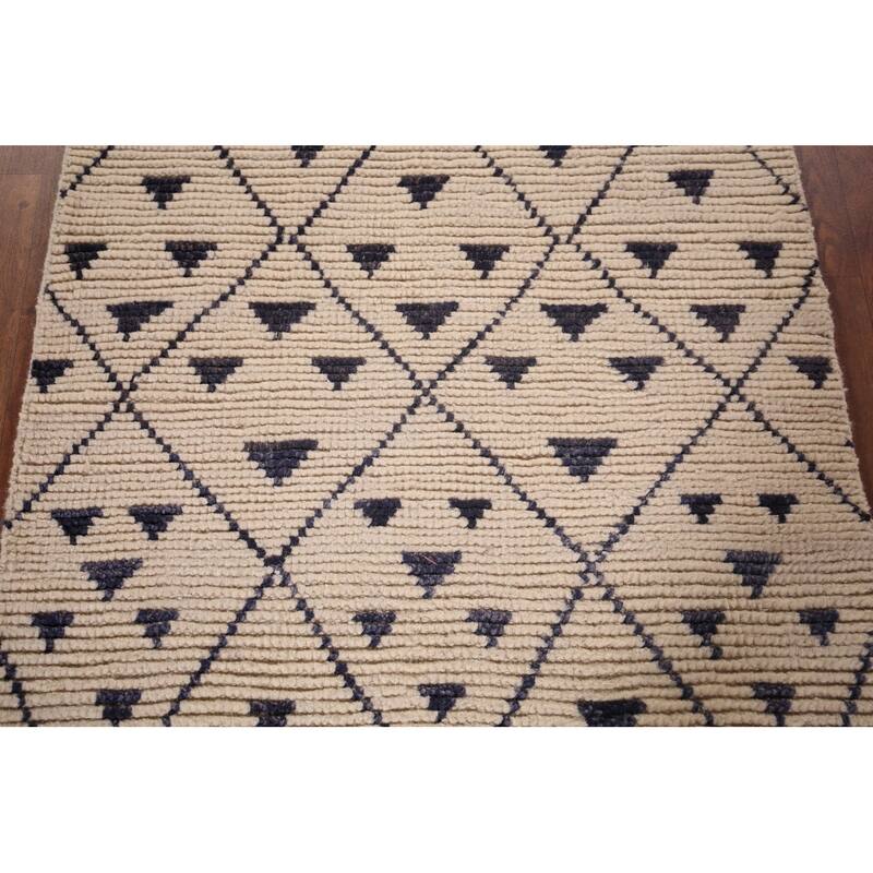 Modern Geometric Moroccan Oriental Accent Rug Hand-Knotted Wool Carpet - 2'10"x 5'3"