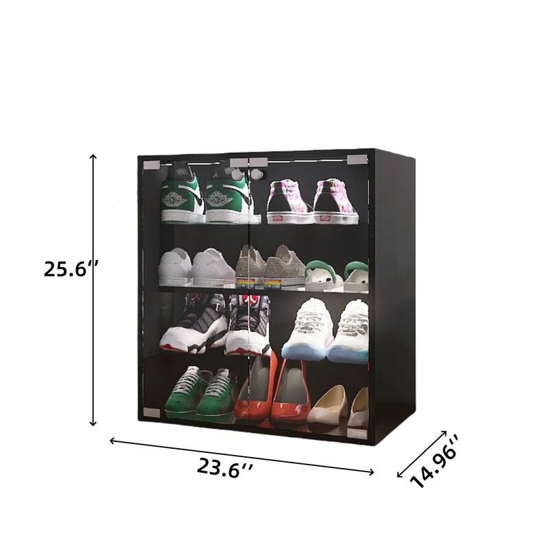 Modern 4-Layer Glass Shoe Organizer Cabinet with LED Light, Bluetooth Control, and Adjustable Shelves for Shoe Display