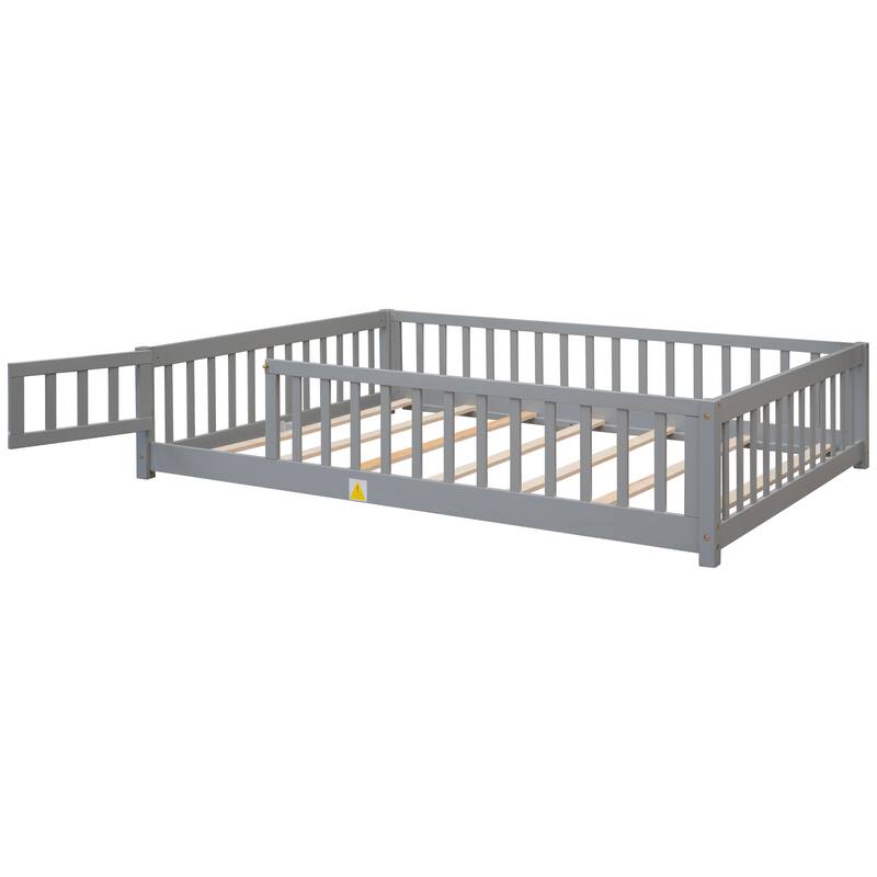 Modern Floor Platform Bed with Fence and Door