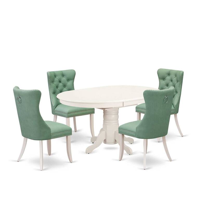 Modern 5 Piece Dining Set - Oval Table & 4 Linen White Chairs