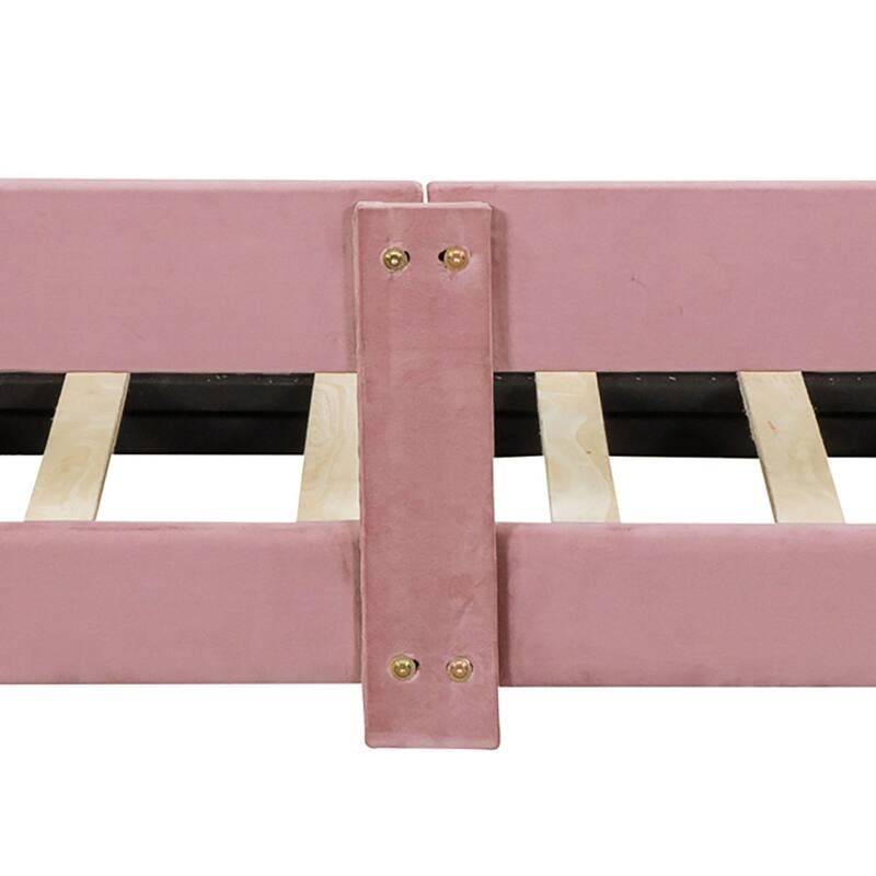 Stylish Lovely Twin Size Velvet Upholstered Platform Bed Frame with Unique Decorated Headboard