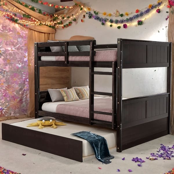 slide 2 of 12, Full Over Full Bunk Bed With Twin Size Trundle For Bedroom Espresso