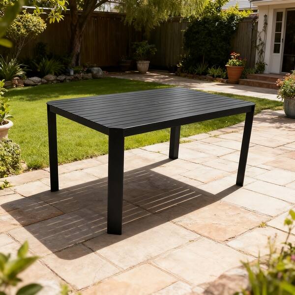 Modern Outdoor Aluminum Table with Alternating Wide and Narrow Slats ...